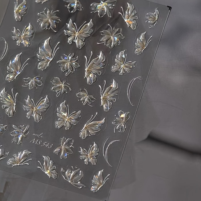 Jelly Aurora Colorful Butterfly Nail Stickers Pink Butterfly Shell Glitter Laser Angel Wings Nail Stickers Fairy-like Butterfly Champagne Color Semi-transparent Cool Size Butterfly Nail Stickers Exquisite Decoration Small Gift Set