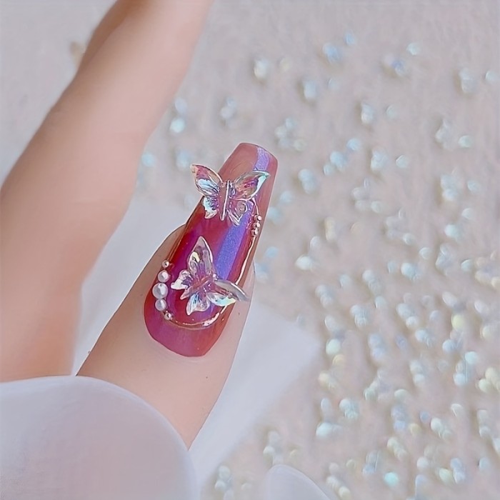 100pcs\u002Fset Aurora Butterfly Nail Accessories, Butterfly Shape Nail Art Decoration, 3D Charms Nail Accessories, Manicure Art Decoration For Women Girls