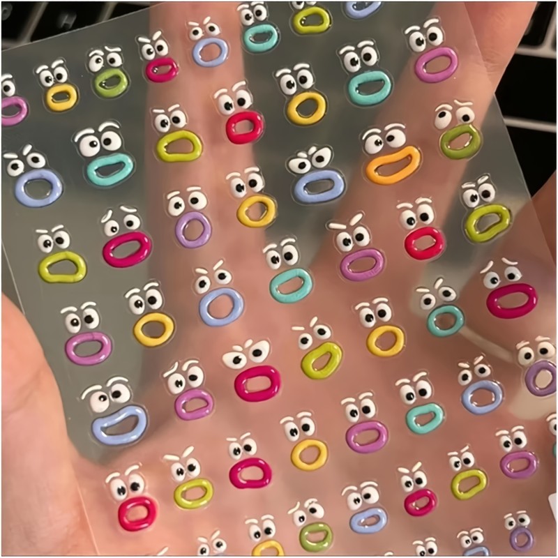 10PCS Cute Cartoon 5D Embedded Nail Stickers Sausage Mouth Big Lip Design Nail Stickers Self Adhesive Nail Stickers