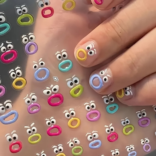 10PCS Cute Cartoon 5D Embedded Nail Stickers Sausage Mouth Big Lip Design Nail Stickers Self Adhesive Nail Stickers