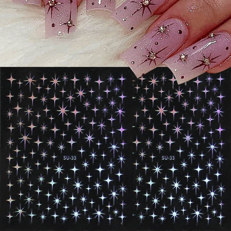3 Pcs 3D Metal Laser Golden Starburst Nail Stickers - Y2K Nail Art Tips for Manicure and French Nail Art Decoration