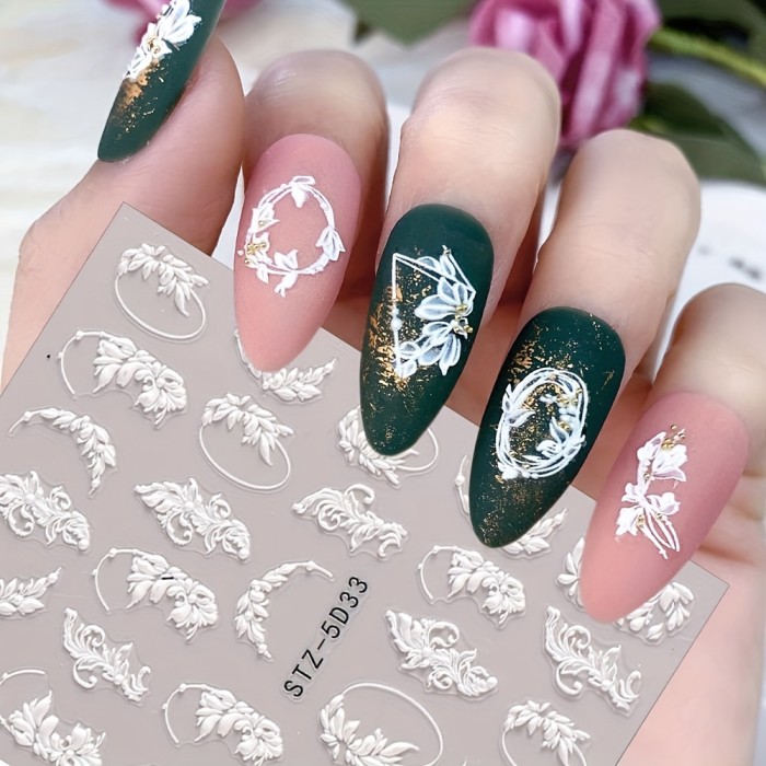 6 Sheets\u002Fset, 5D Embossed Camellia Nail Art Stickers, Self Adhesive Flower Butterfly Nail Art Decals Set For Nail Art Decoration, Nail Art Supplies Easter