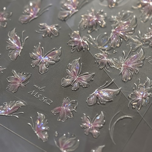 Jelly Aurora Colorful Butterfly Nail Stickers Pink Butterfly Shell Glitter Laser Angel Wings Nail Stickers Fairy-like Butterfly Champagne Color Semi-transparent Cool Size Butterfly Nail Stickers Exquisite Decoration Small Gift Set