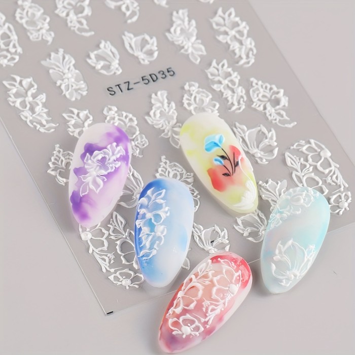 6 Sheets\u002Fset, 5D Embossed Camellia Nail Art Stickers, Self Adhesive Flower Butterfly Nail Art Decals Set For Nail Art Decoration, Nail Art Supplies Easter