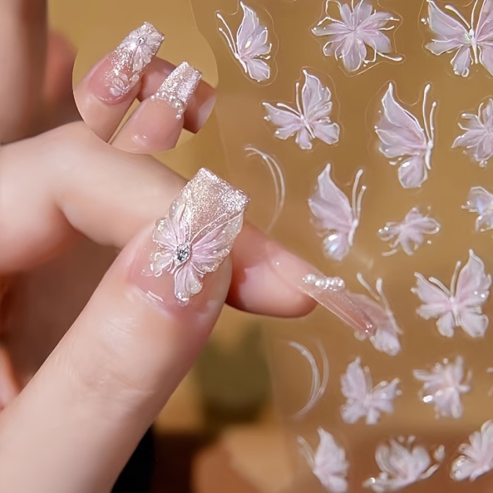 Jelly Aurora Colorful Butterfly Nail Stickers Pink Butterfly Shell Glitter Laser Angel Wings Nail Stickers Fairy-like Butterfly Champagne Color Semi-transparent Cool Size Butterfly Nail Stickers Exquisite Decoration Small Gift Set