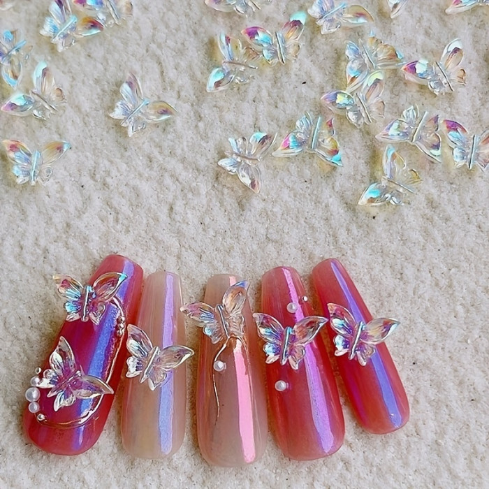100pcs\u002Fset Aurora Butterfly Nail Accessories, Butterfly Shape Nail Art Decoration, 3D Charms Nail Accessories, Manicure Art Decoration For Women Girls
