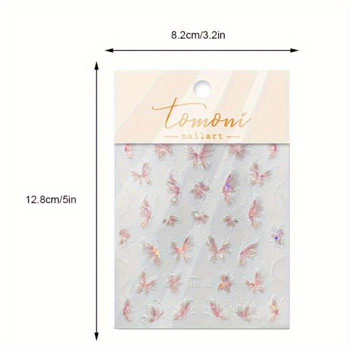 Jelly Aurora Colorful Butterfly Nail Stickers Pink Butterfly Shell Glitter Laser Angel Wings Nail Stickers Fairy-like Butterfly Champagne Color Semi-transparent Cool Size Butterfly Nail Stickers Exquisite Decoration Small Gift Set