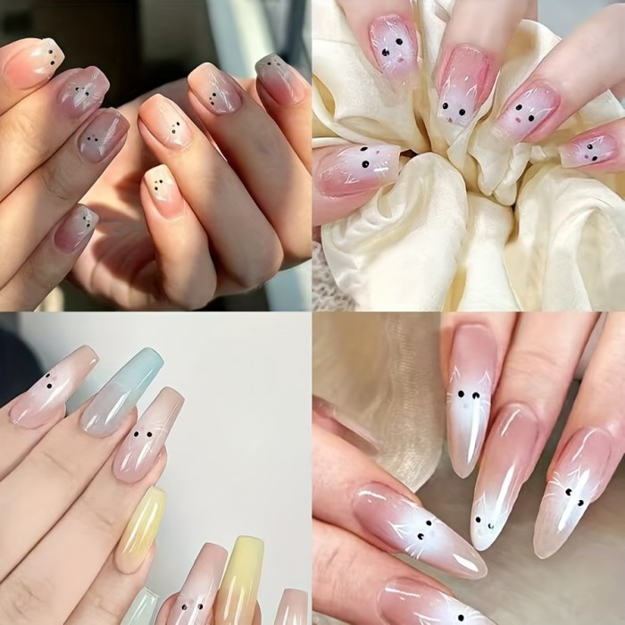 2-Pack Cartoon Cat Nail Decals, Animal Theme, Plastic Self-Adhesive Nail Art, Embroidered Glossy Finish, Single-Use Oblong Emblems for Manicure, DIY Korean Y2K Cute Kitten Nail Embellishments