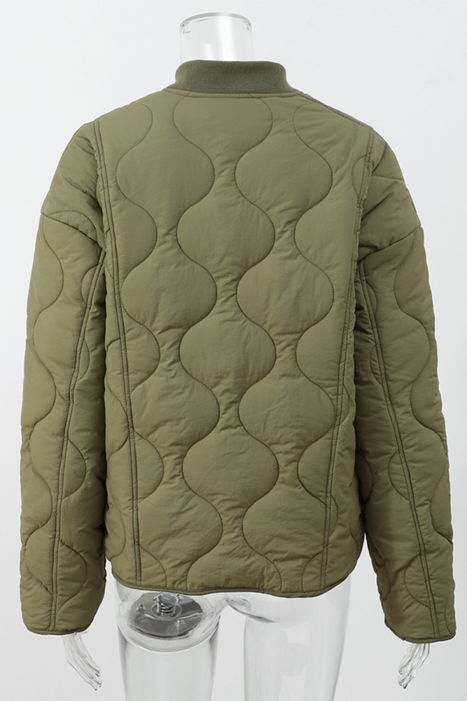 Casual Buttons Leopard O Neck Outerwear