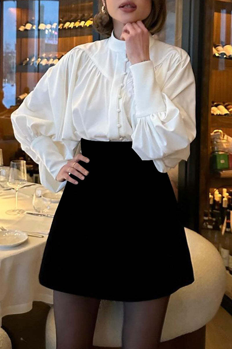 Elegant Simplicity Solid Buckle Mandarin Collar Blouses main image 0