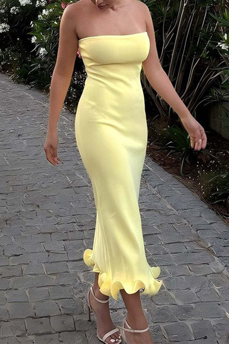 Sexy Solid Backless Strap Design Weave Strapless One Step Skirt Dresses main image 1