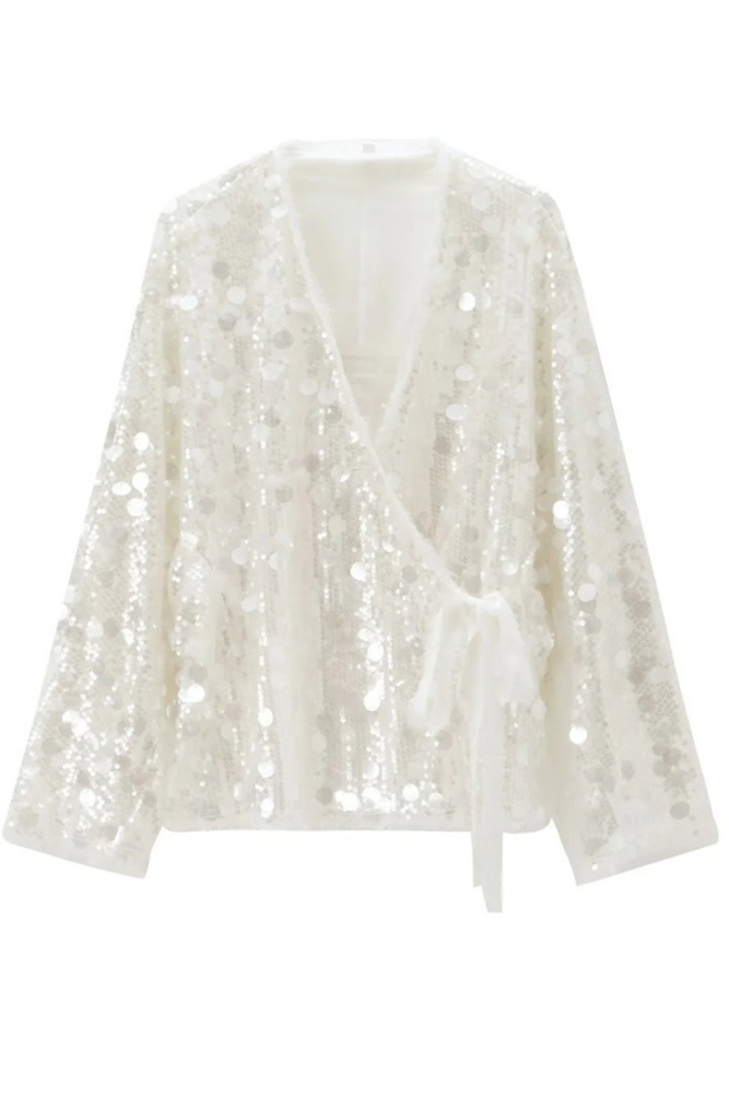 Casual Street Sequins Lace Up Sequined V Neck Tops