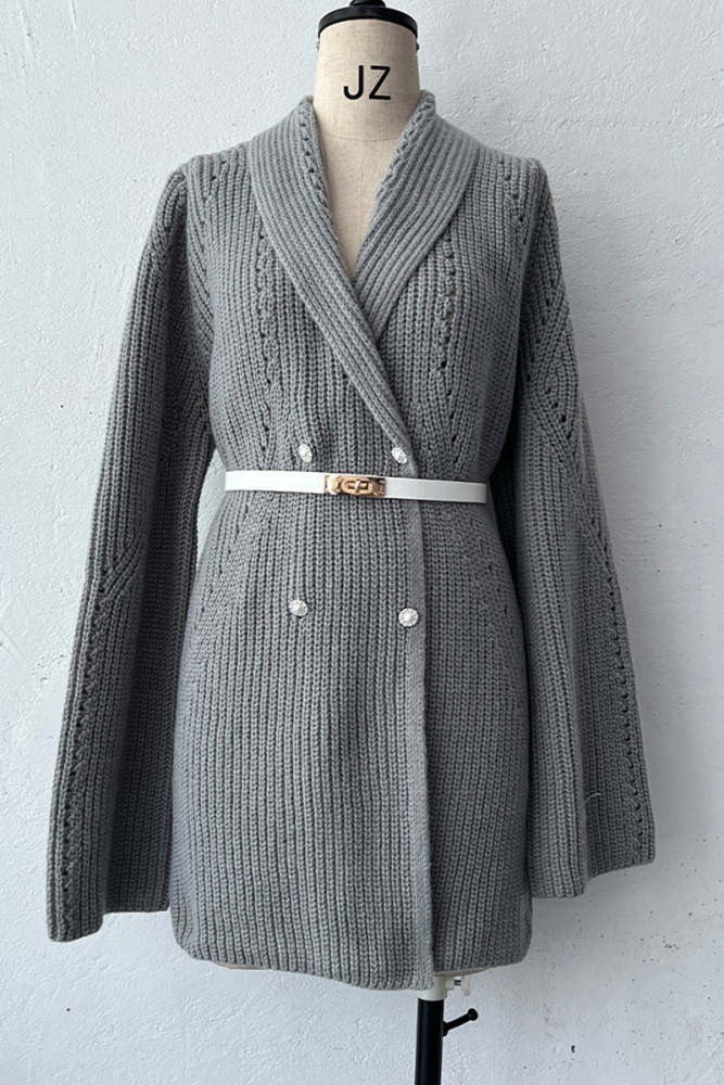 Casual With Belt Weave Turndown Collar Outerwear(3 Colors)