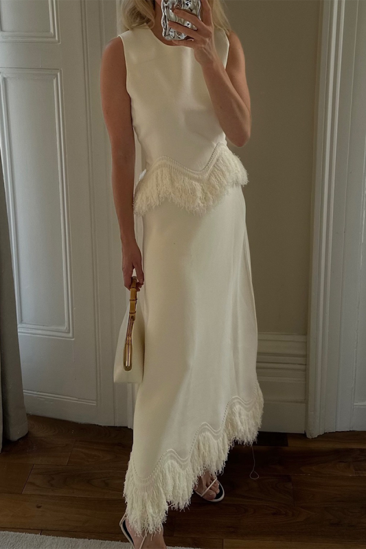 Elegant Fringed Trim O Neck Sleeveless Two Pieces