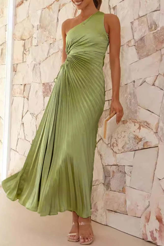 Sexy Draw String Pleated Sloping Shoulder Pleated Dresses(4 Colors)