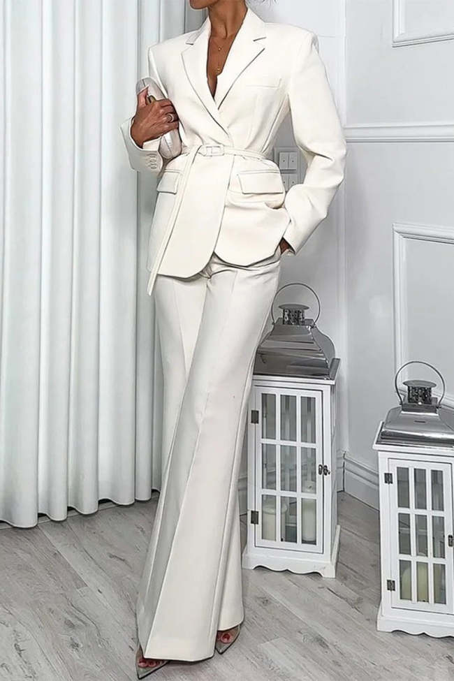 Casual Pocket Turn-back Collar Long Sleeve Two Pieces