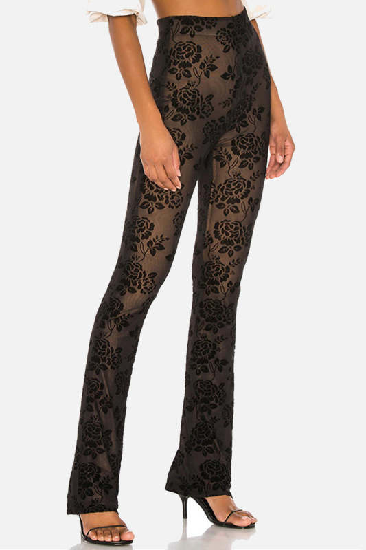 Sexy Solid Color Lace See-Through Regular High Waist Solid Color Bottoms
