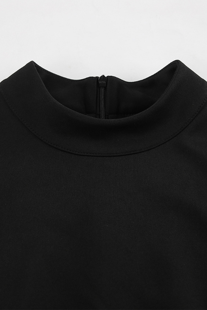 Casual Patchwork Ruffle Zipper Turtleneck A Line Dresses
