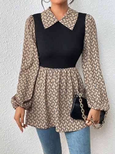 A-Line Long Sleeves Hollow Pleated Split-Joint Lapel Blouses&Shirts Tops