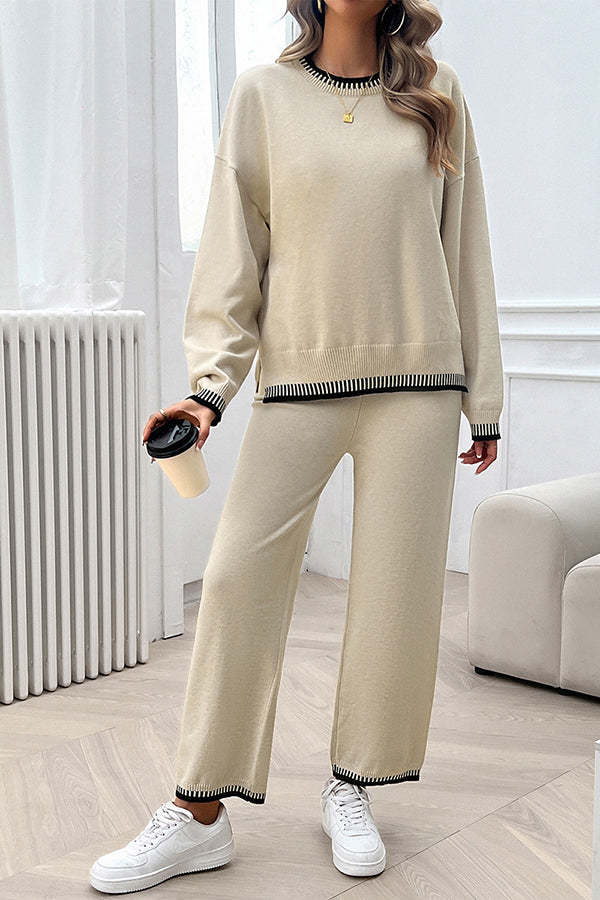 Women's Casual Knitted Sweater + Loose Pants Two-piece Set
