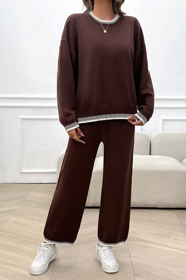 Women's Casual Knitted Sweater + Loose Pants Two-piece Set