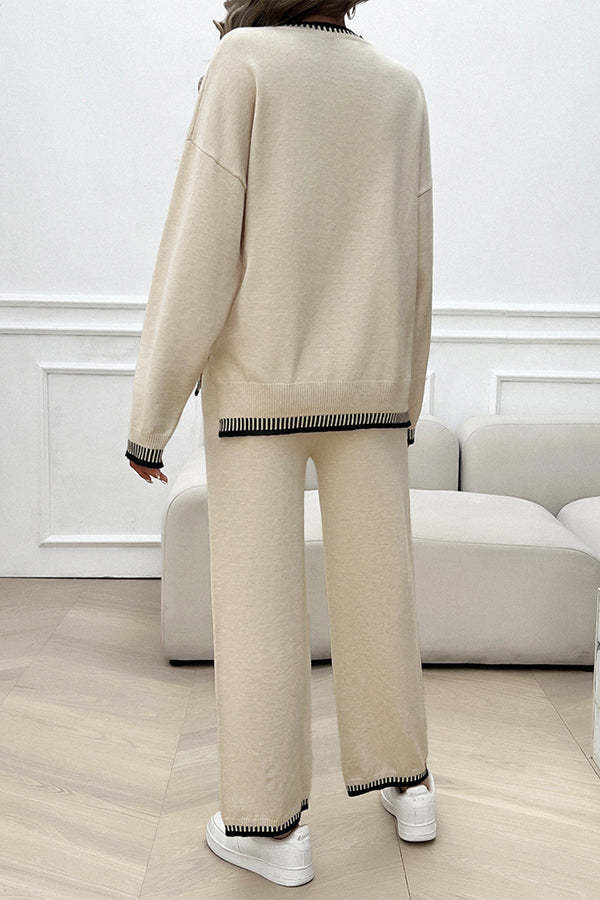 Women's Casual Knitted Sweater + Loose Pants Two-piece Set