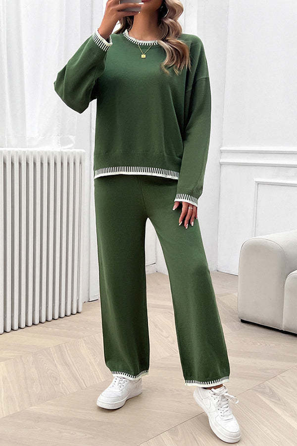 Women's Casual Knitted Sweater + Loose Pants Two-piece Set