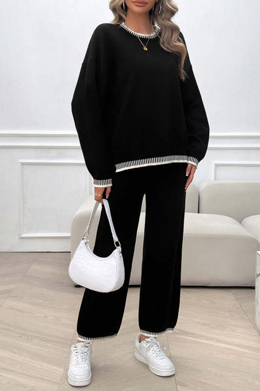 Women's Casual Knitted Sweater + Loose Pants Two-piece Set