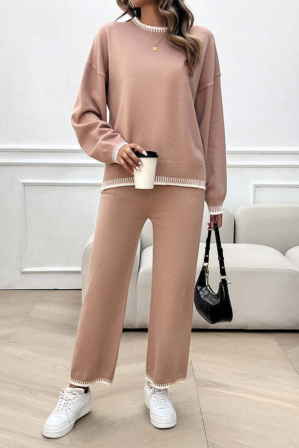 Women's Casual Knitted Sweater + Loose Pants Two-piece Set