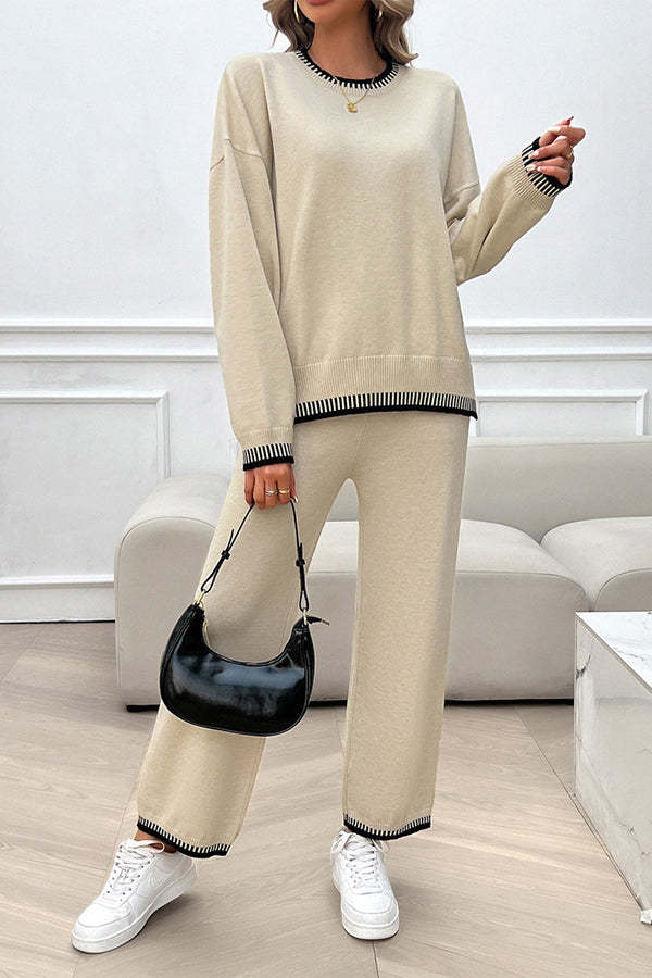 Women's Casual Knitted Sweater + Loose Pants Two-piece Set