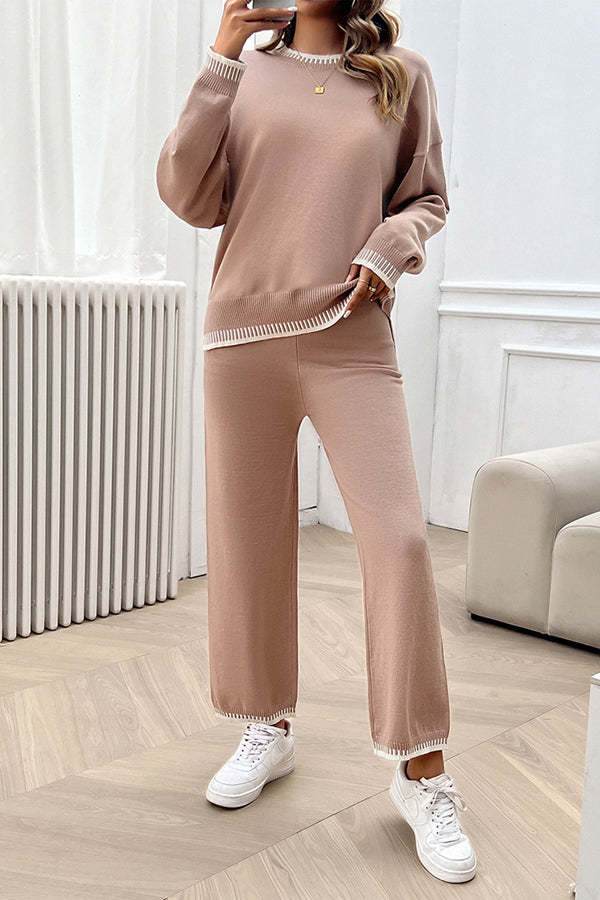 Women's Casual Knitted Sweater + Loose Pants Two-piece Set