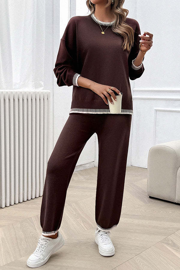 Women's Casual Knitted Sweater + Loose Pants Two-piece Set
