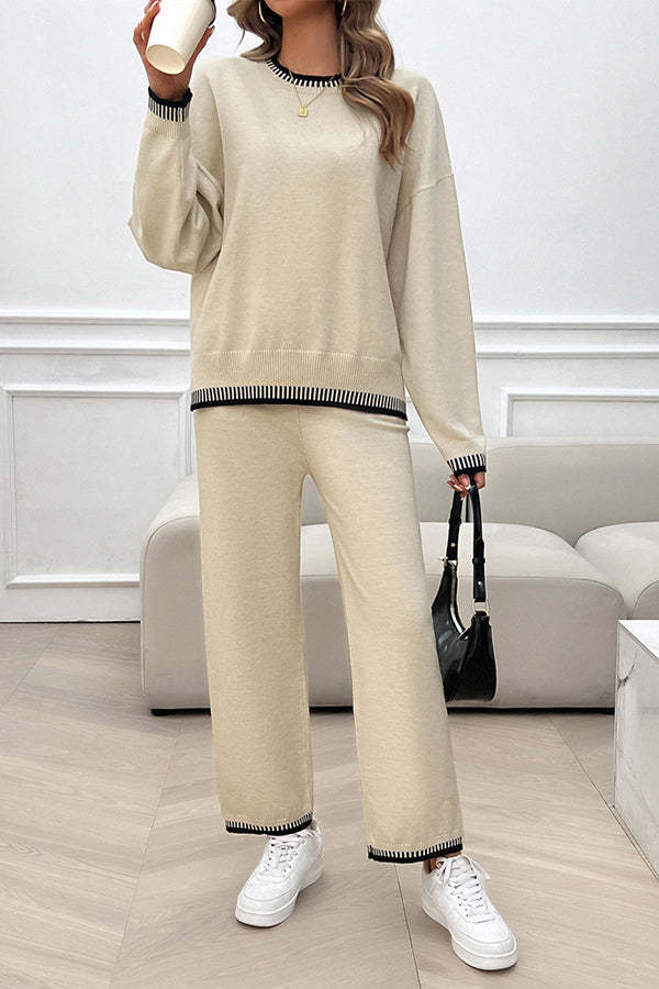 Women's Casual Knitted Sweater + Loose Pants Two-piece Set