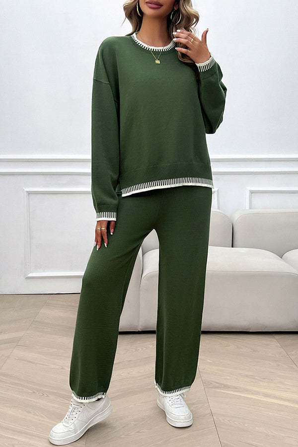 Women's Casual Knitted Sweater + Loose Pants Two-piece Set