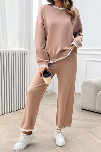 Women's Casual Knitted Sweater + Loose Pants Two-piece Set