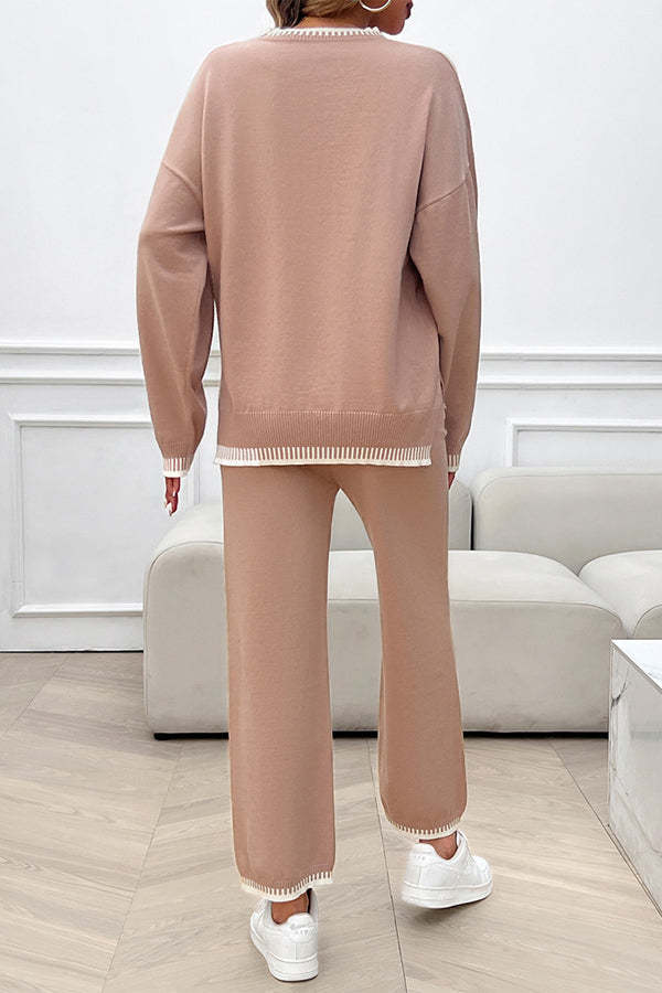 Women's Casual Knitted Sweater + Loose Pants Two-piece Set