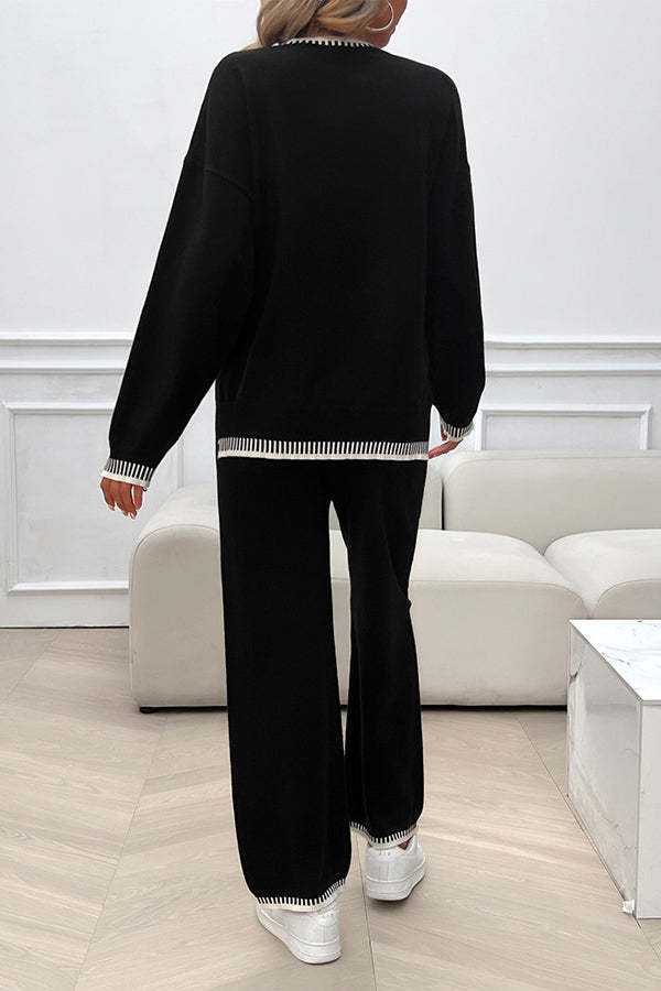 Women's Casual Knitted Sweater + Loose Pants Two-piece Set