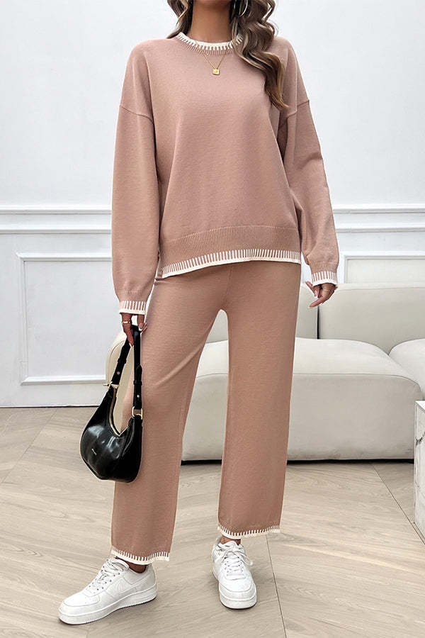 Women's Casual Knitted Sweater + Loose Pants Two-piece Set
