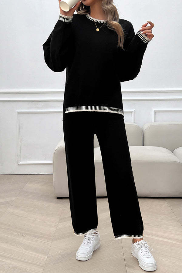 Women's Casual Knitted Sweater + Loose Pants Two-piece Set