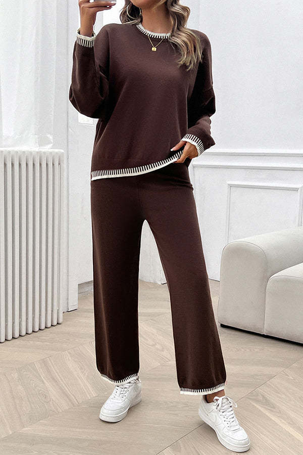 Women's Casual Knitted Sweater + Loose Pants Two-piece Set