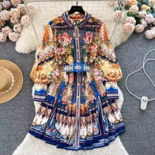 Women's Spring/Summer Lantern Sleeve A-Line Mini Dress