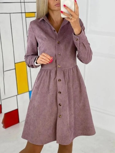 Women's Autumn Casual Turn-down Collar Single Breasted Solid Shirt Dress