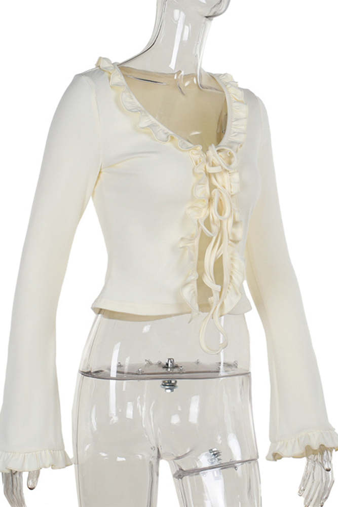 Casual Hollow Out Lace Up V Neck Cardigan