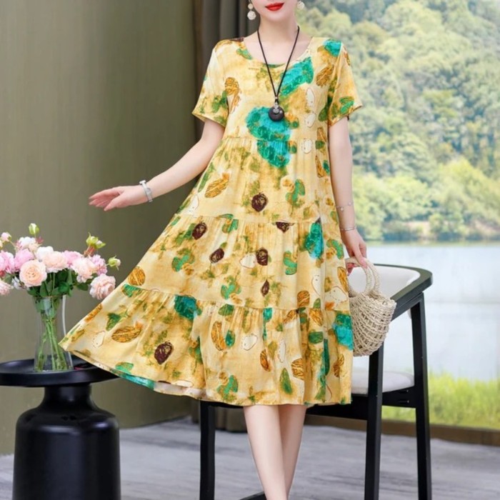 Women's New Arrival Floral Printed O-Neck Summer Dress