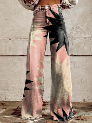 Women's Pink Explosion Casual Wide Leg Pants