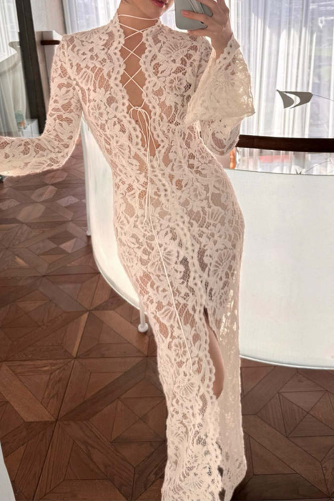 Sexy Lace See-Through Strap Design V Neck Lace Dress Dresses