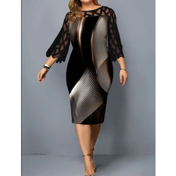 Women's Lace Mesh Patchwork Bodycon Party Dress