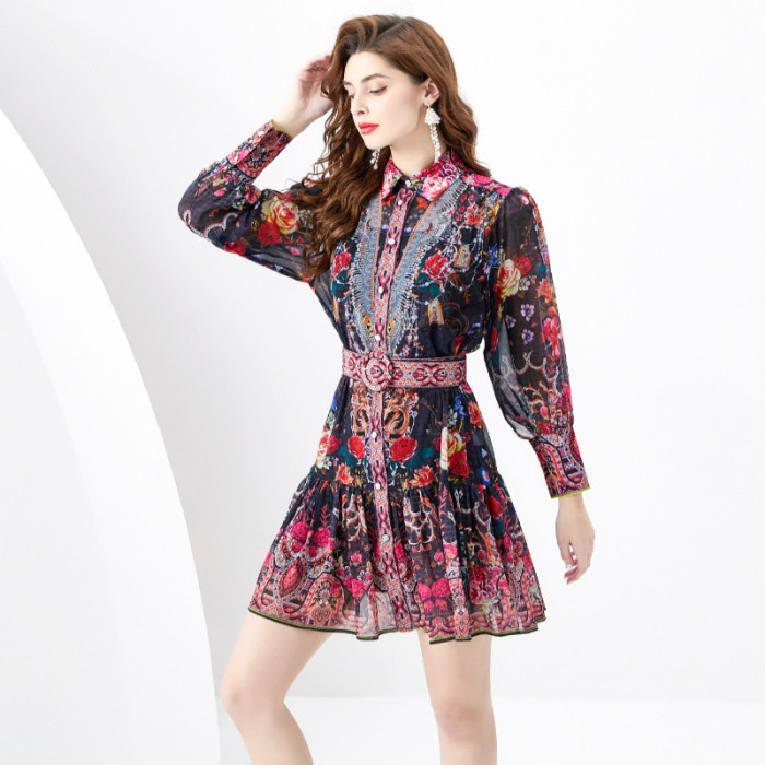 Women's Spring/Summer Lantern Sleeve A-Line Mini Dress