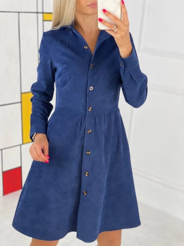 Women's Autumn Casual Turn-down Collar Single Breasted Solid Shirt Dress