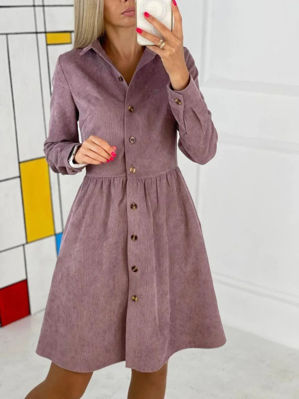 Women's Autumn Casual Turn-down Collar Single Breasted Solid Shirt Dress